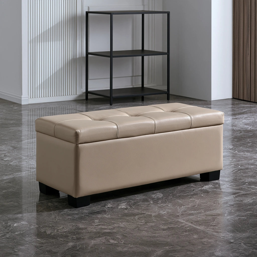 Banc avec rangement en cuir, coloris beige