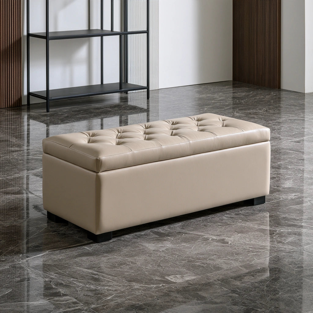 Banc avec rangement en cuir, coloris beige