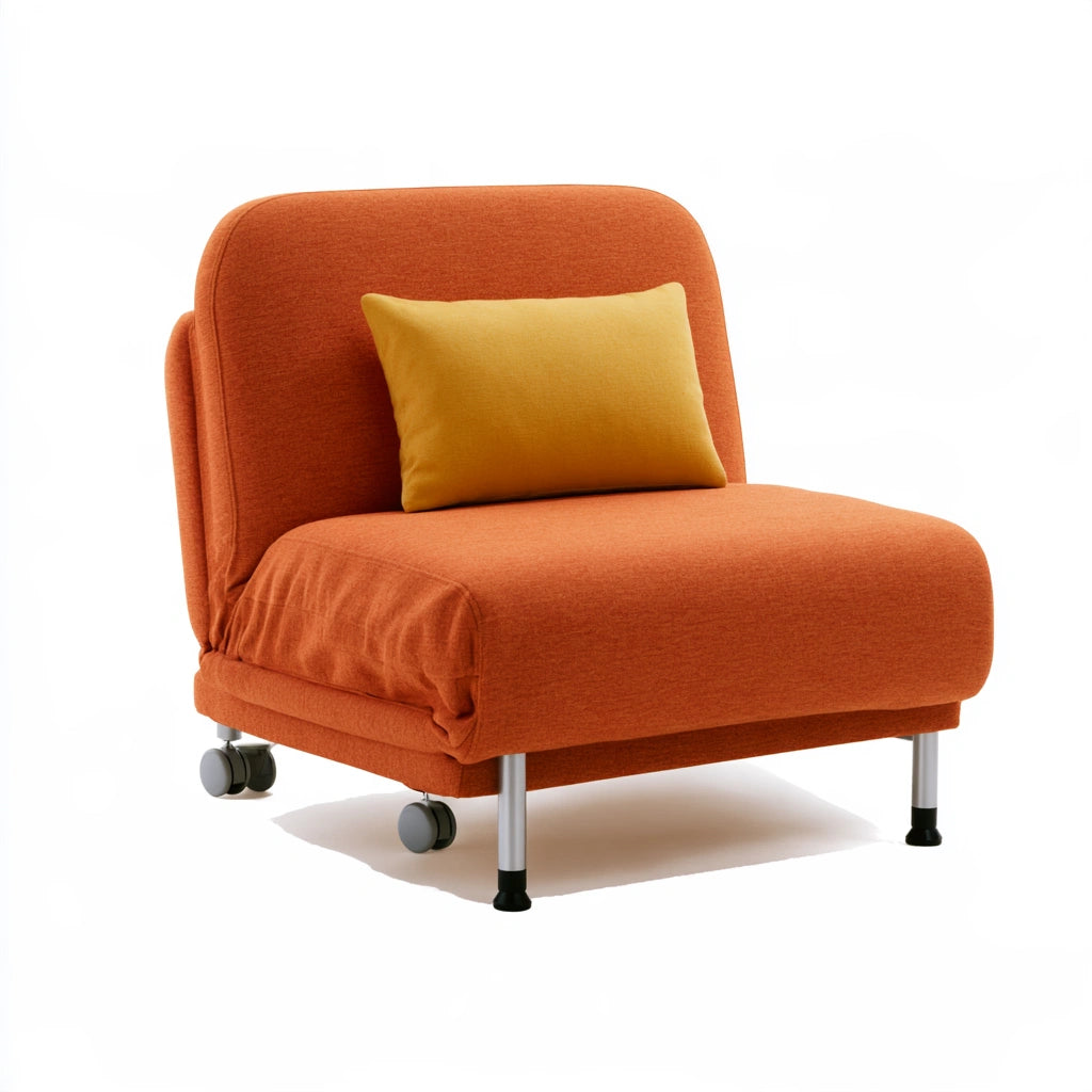 Fauteuil-lit convertible sans accoudoirs aux lignes épurées, coloris orange et jaune