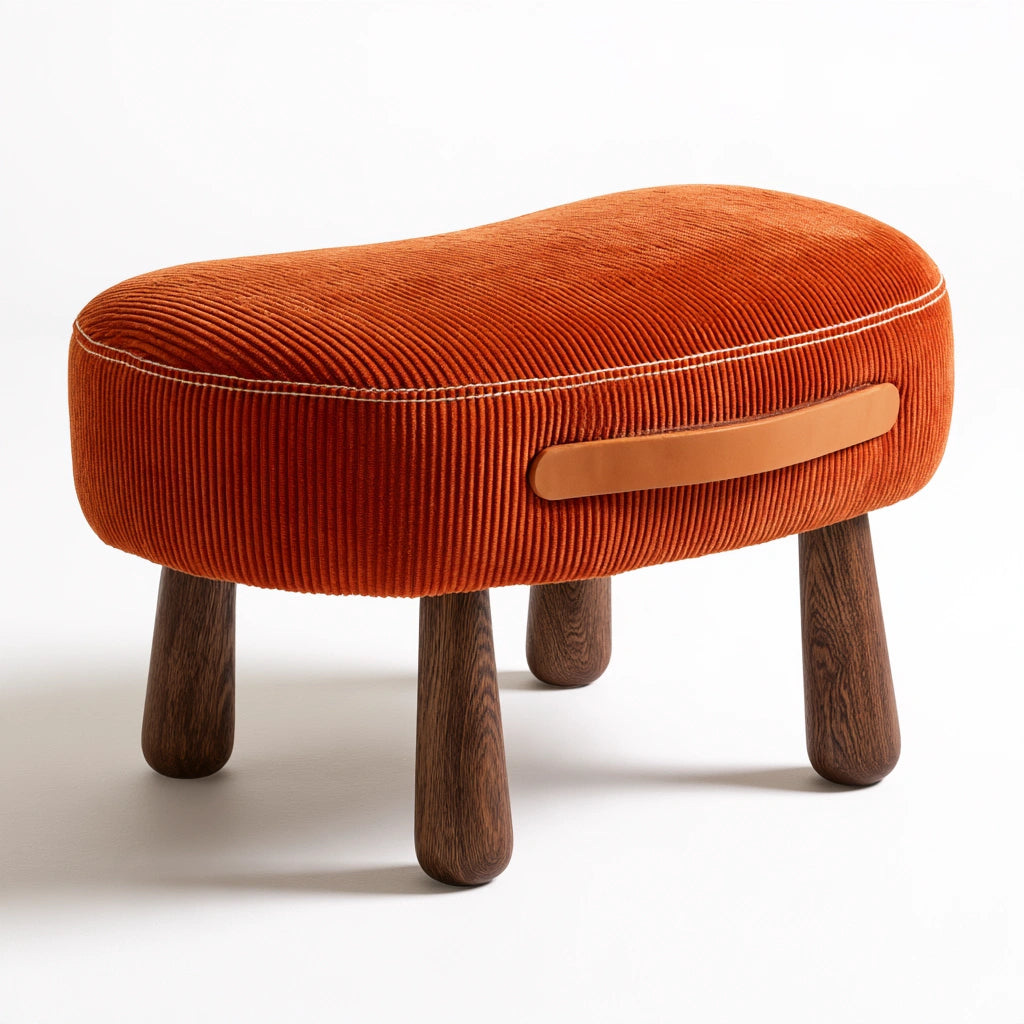 Pouf repose-pieds en velours côtelé, coloris orange