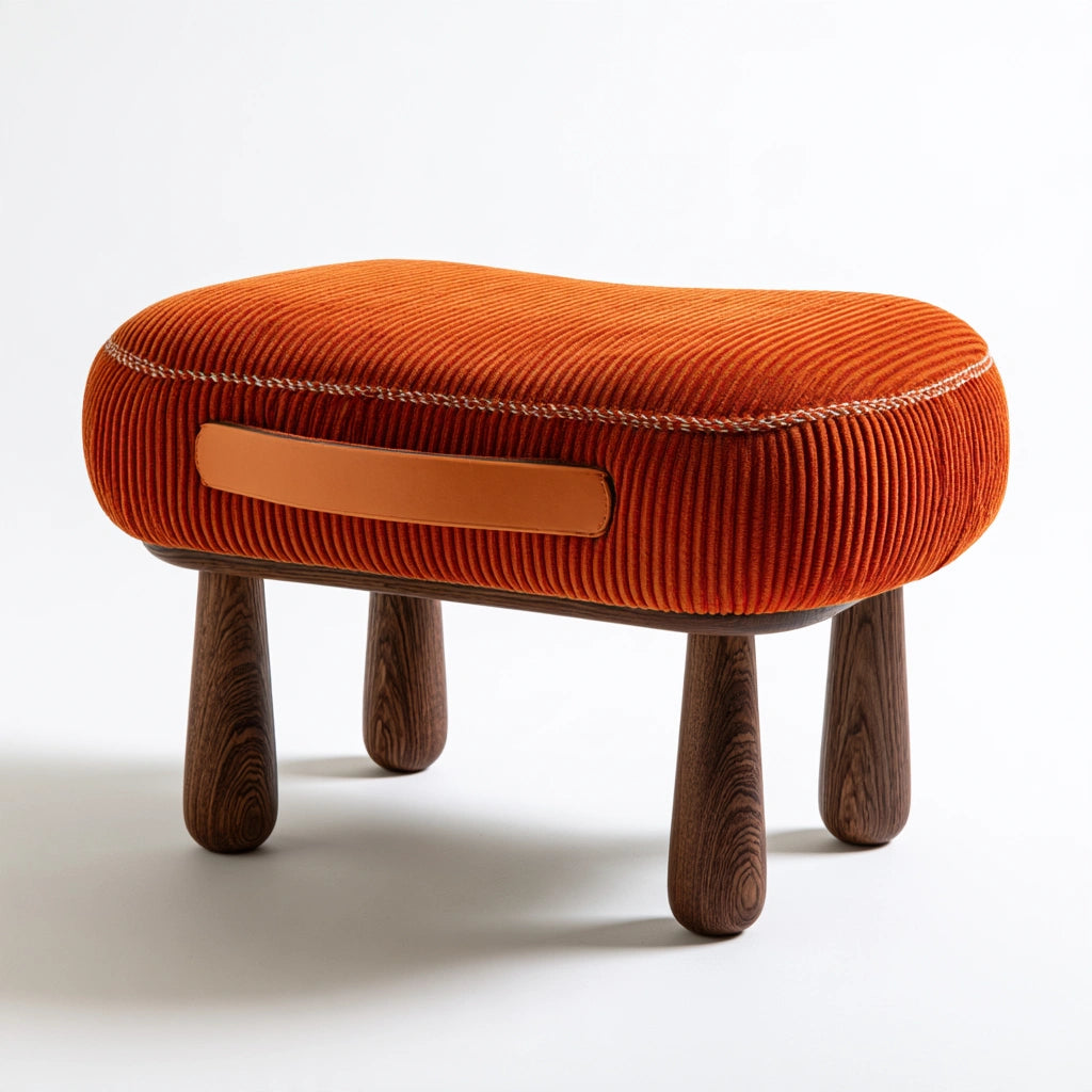 Pouf repose-pieds en velours côtelé, coloris orange
